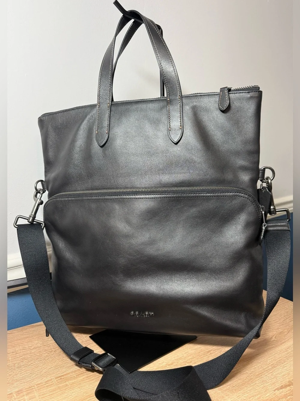 Coach Graham Foldover Tote Black Leather Crossbody Messenger Bag F50712